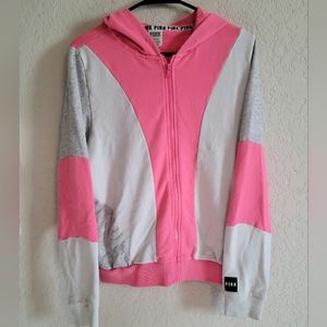 PINK Victoria's Secret Pink & White Zipper Hoodie, L